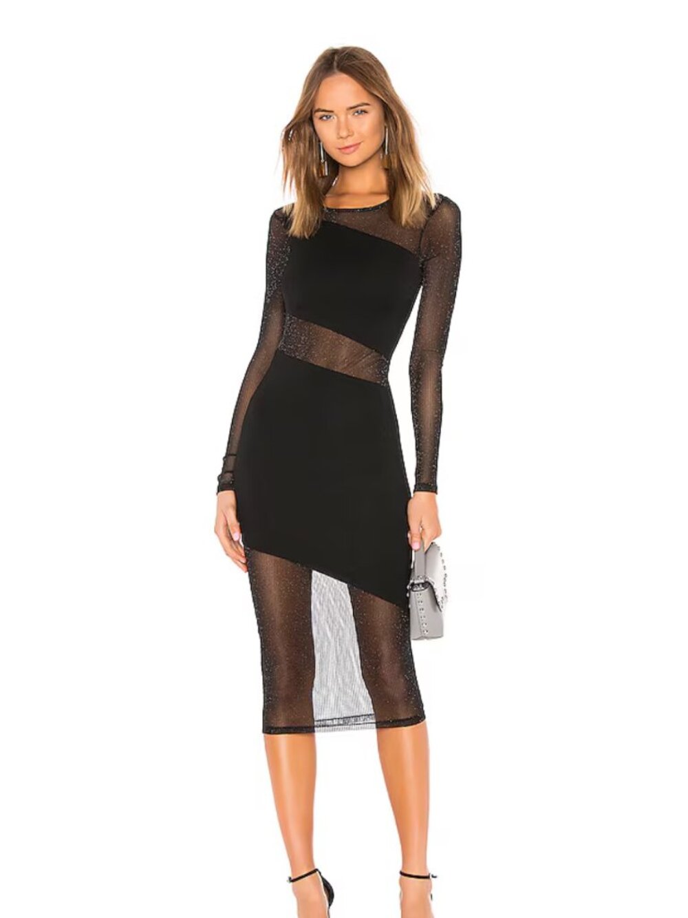 NWT h:ours Lavo Dress Black Sheer Mesh Midi XXS